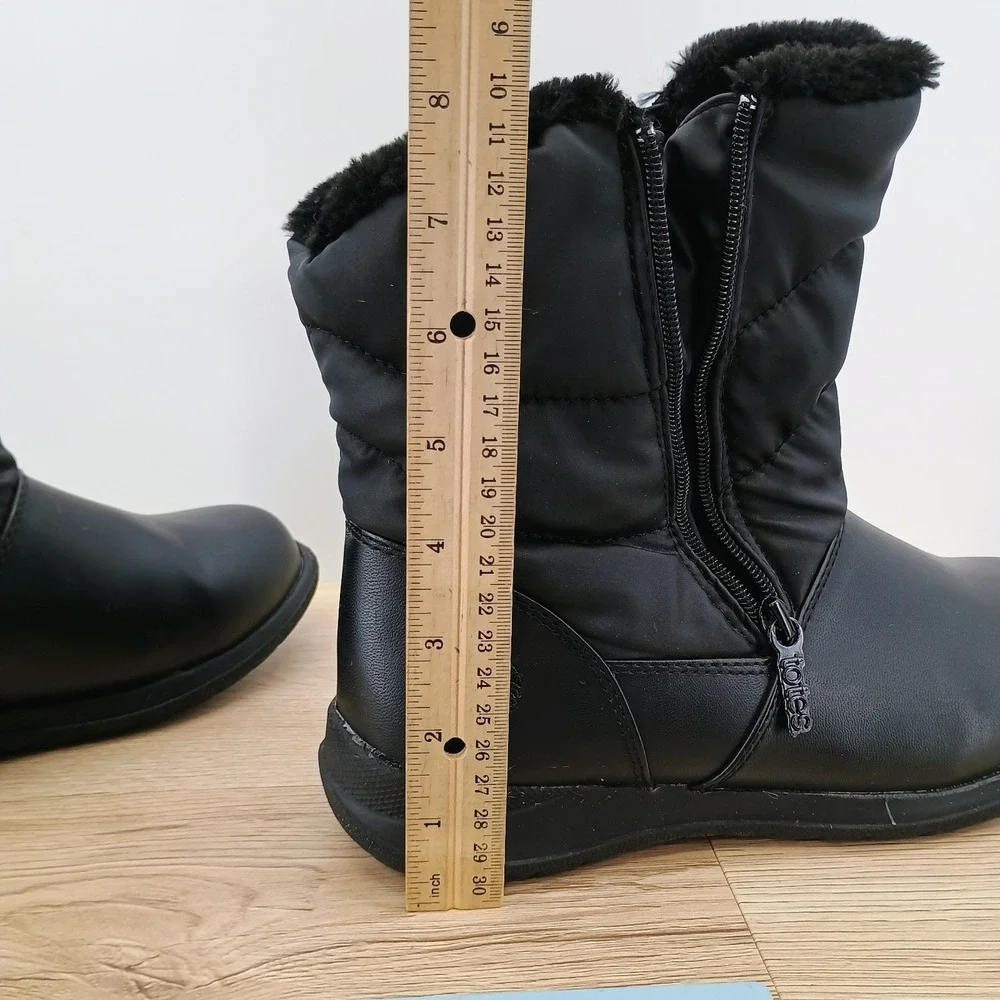 Totes Womens 8M Black Faux Fur Lined Winter Snow Boots Waterproof Double Zip
